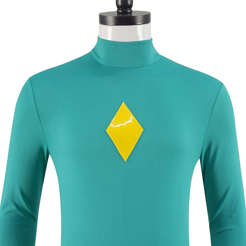 WandaVision Vision Cosplay Costume Men Green Jumpsuit Yellow Cape