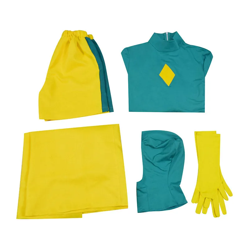 WandaVision Vision Cosplay Costume Men Green Jumpsuit Yellow Cape