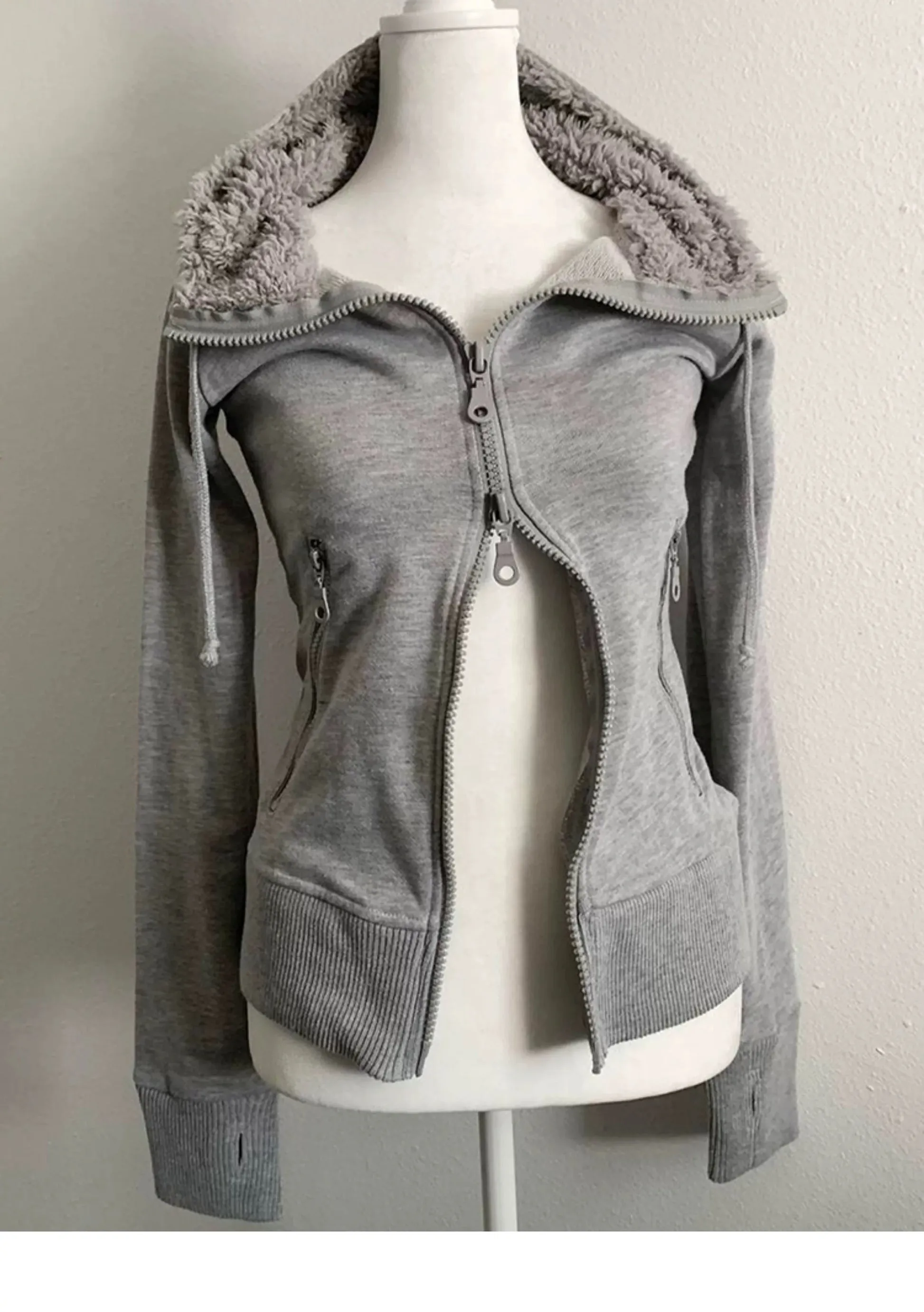 Wenkouban-Winter 2024 New American Retro Design 1980s fashion y2k outfits Silver Grey Fur Hoodie