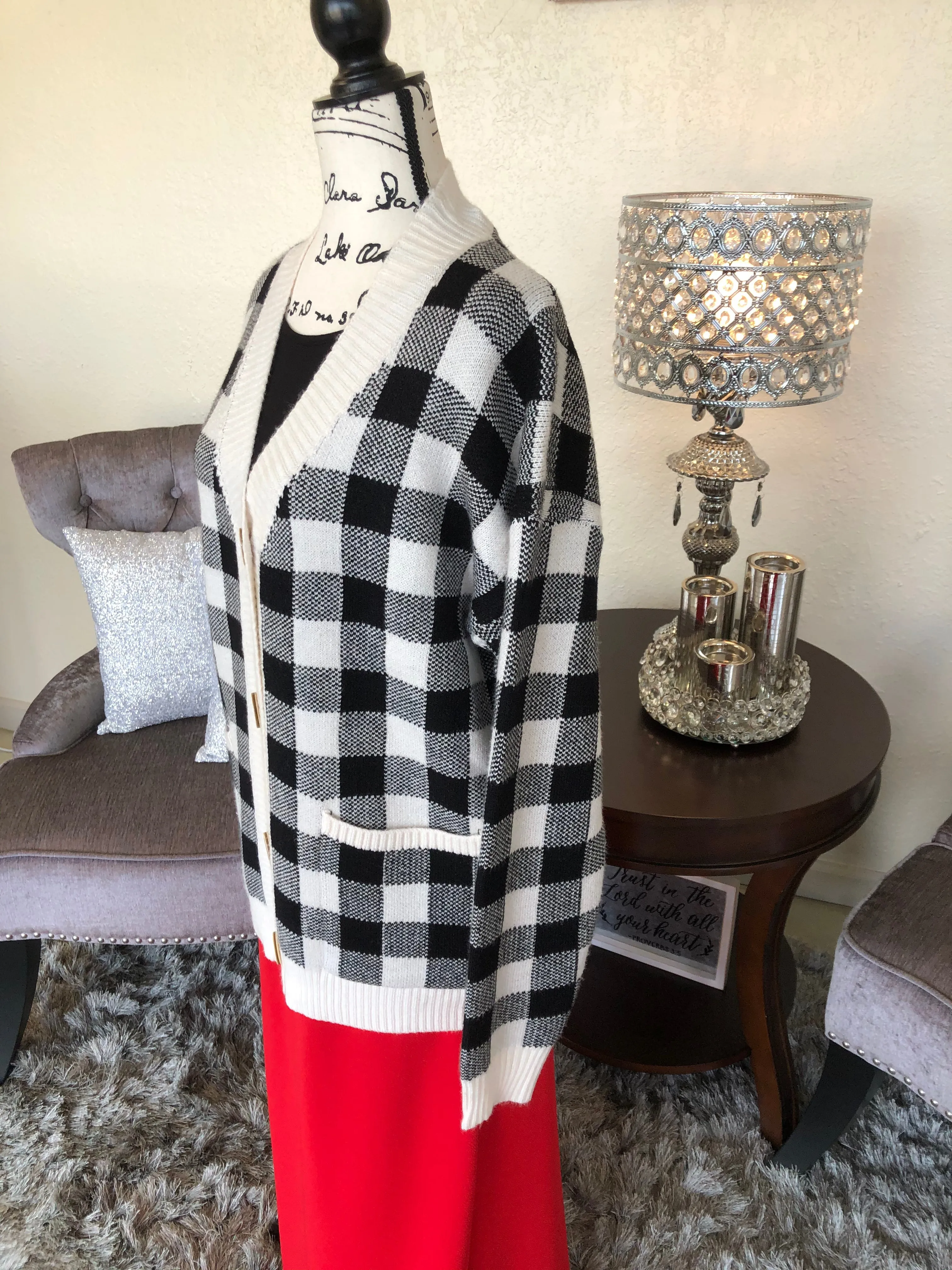 Winter White Buffalo Plaid Sweater (OS)