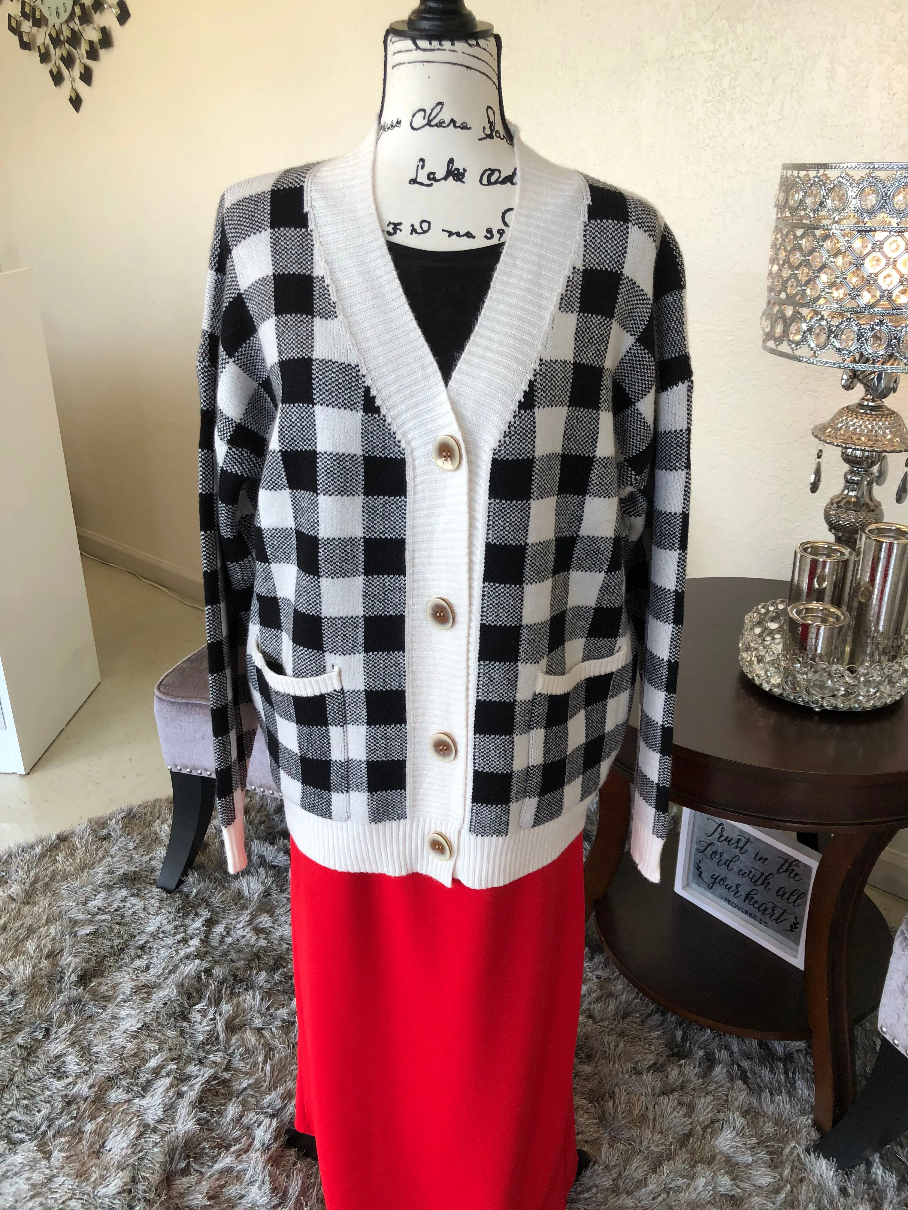 Winter White Buffalo Plaid Sweater (OS)