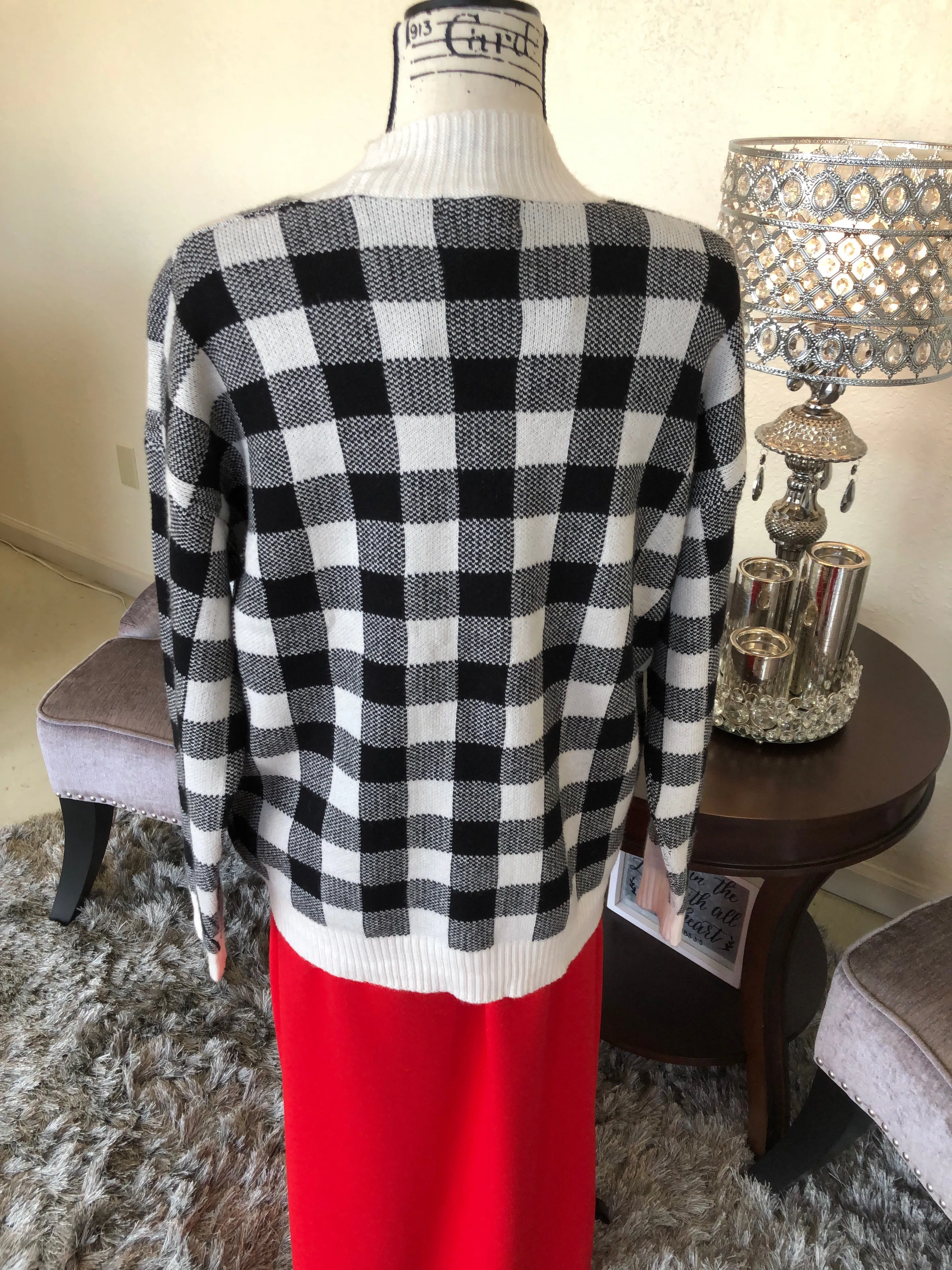 Winter White Buffalo Plaid Sweater (OS)