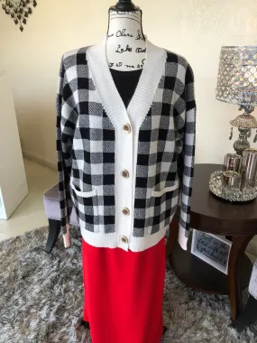 Winter White Buffalo Plaid Sweater (OS)