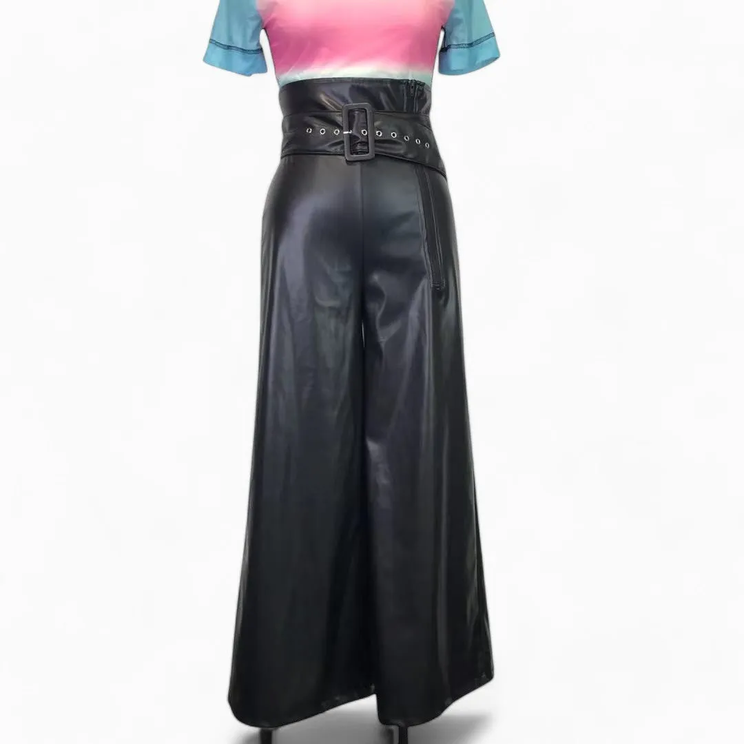 Women High Waist Faux Leather Pants