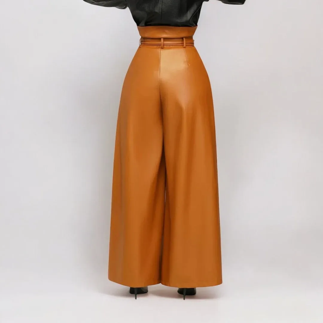 Women High Waist Faux Leather Pants