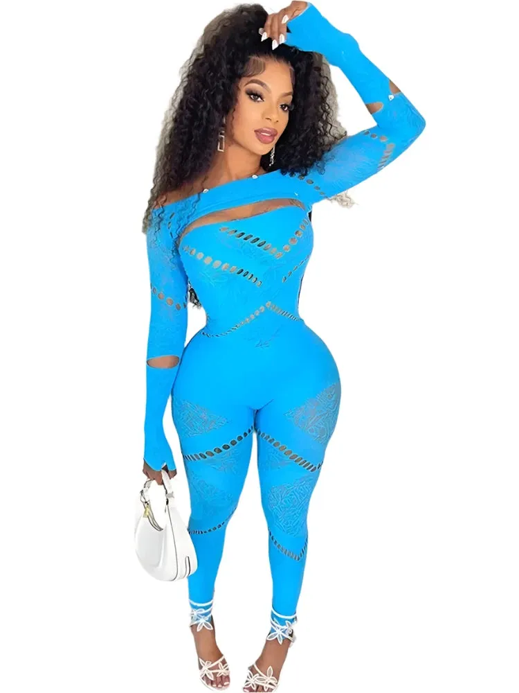 Women's Pink Mesh See-Through Short Sleeve Bodycon Jumpsuit - Summer Streetwear One-Piece Outfit