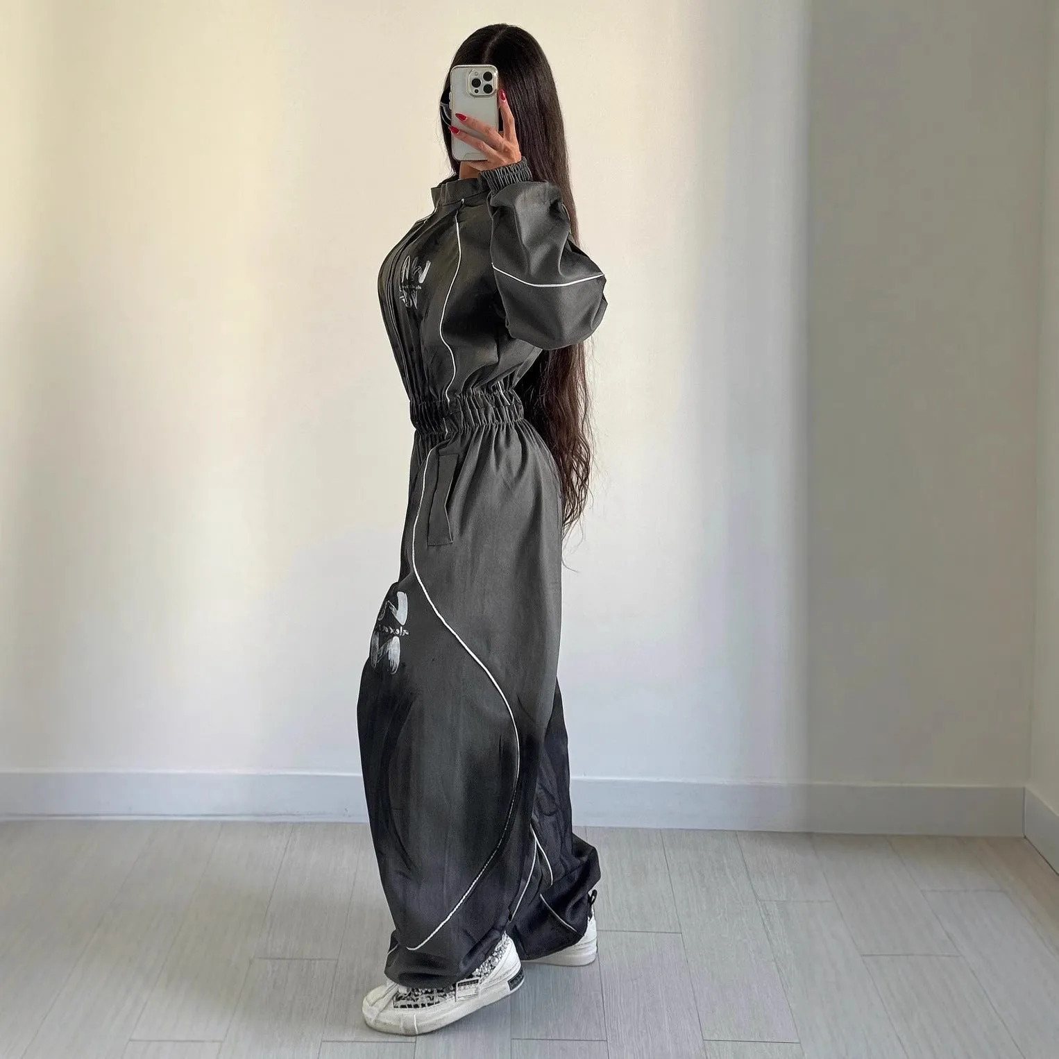 Women's Washed Graffiti Brushed Jumpsuit