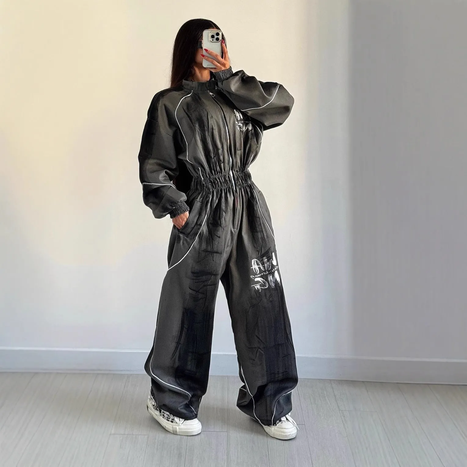 Women's Washed Graffiti Brushed Jumpsuit