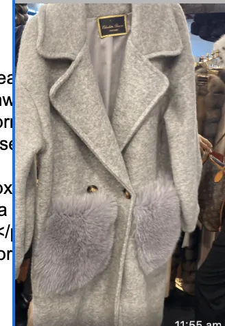 Wool Coat with Fox Fur Pockets in light grey - AWL3999