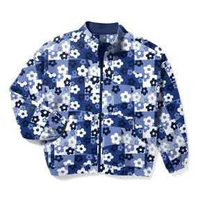 Zoe Chloe Boxy Fit Printed Fleece Jacket - Skater Check Blue